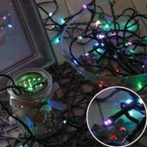 Karácsonyi LED fényfüzér, rizsszem kültéri füzér IP44, 100 db RGB LED