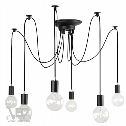 Modern lámpa, függeszték, csillár, 6db E27 foglalattal, fekete kábel, plafon rögzítőkkel. Az izzó nem tartozék!