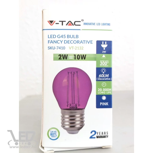 Kis körte E27 LED égő pink 2W 60 lumen